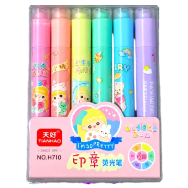 Stamp Highlighter 2-in-1 Pastel Color Pen-6 Pcs Set