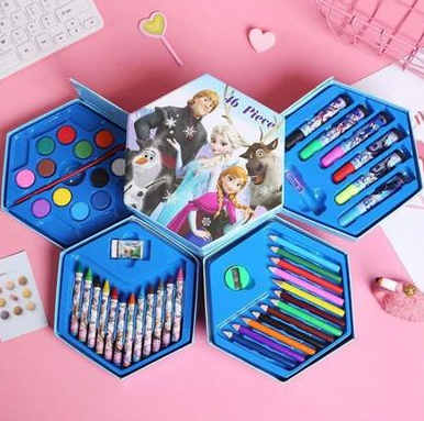 Drawing Colouring Kids Stationary Gift Set Colour Pencil Set Crayon Watercolor 46 In1